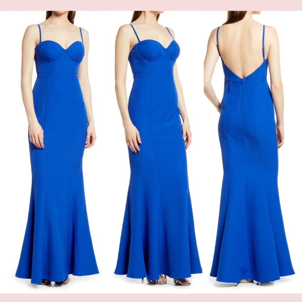 NEW $299 Elle Zeitoune [ Large ]‎ Louisa Underwire Mermaid Gown Indigo Blue